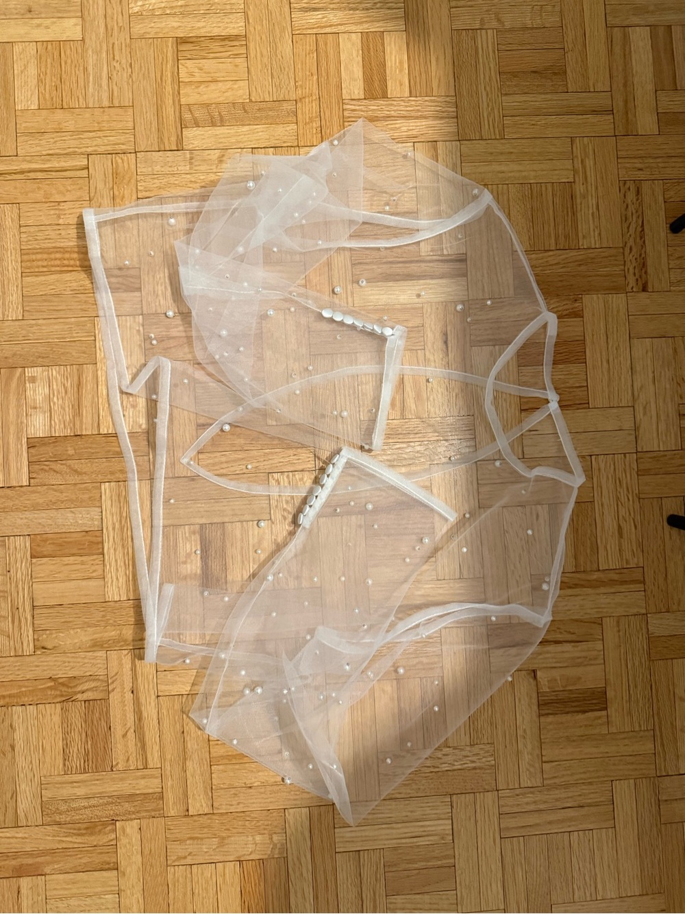 Sheer Pearl-Embellished White Mesh Top